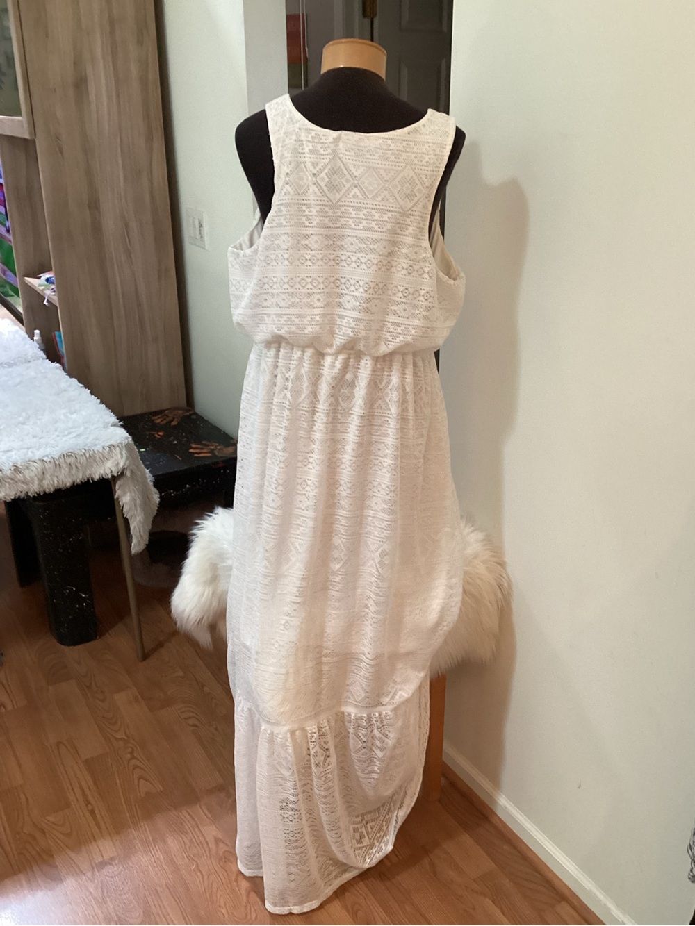 Maurices White Lace Maxi Dress with attached mini skirt underneath - Size 2 - Picture 4 of 13